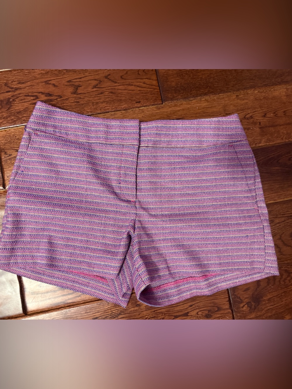 LOFT Pink & Purple Striped Tweed-Look Shorts
